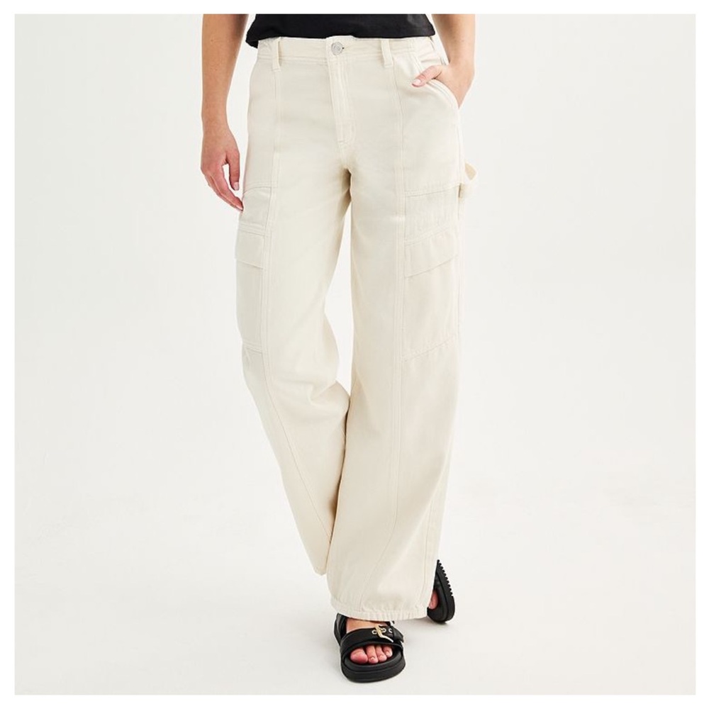 NWT Women's Cream Wide-Leg Utility Pants